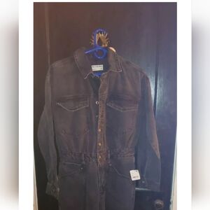 NWT FREE PEOPLE BLACK DENIM WASHED JUMPSUIT SIZE MEDIUM